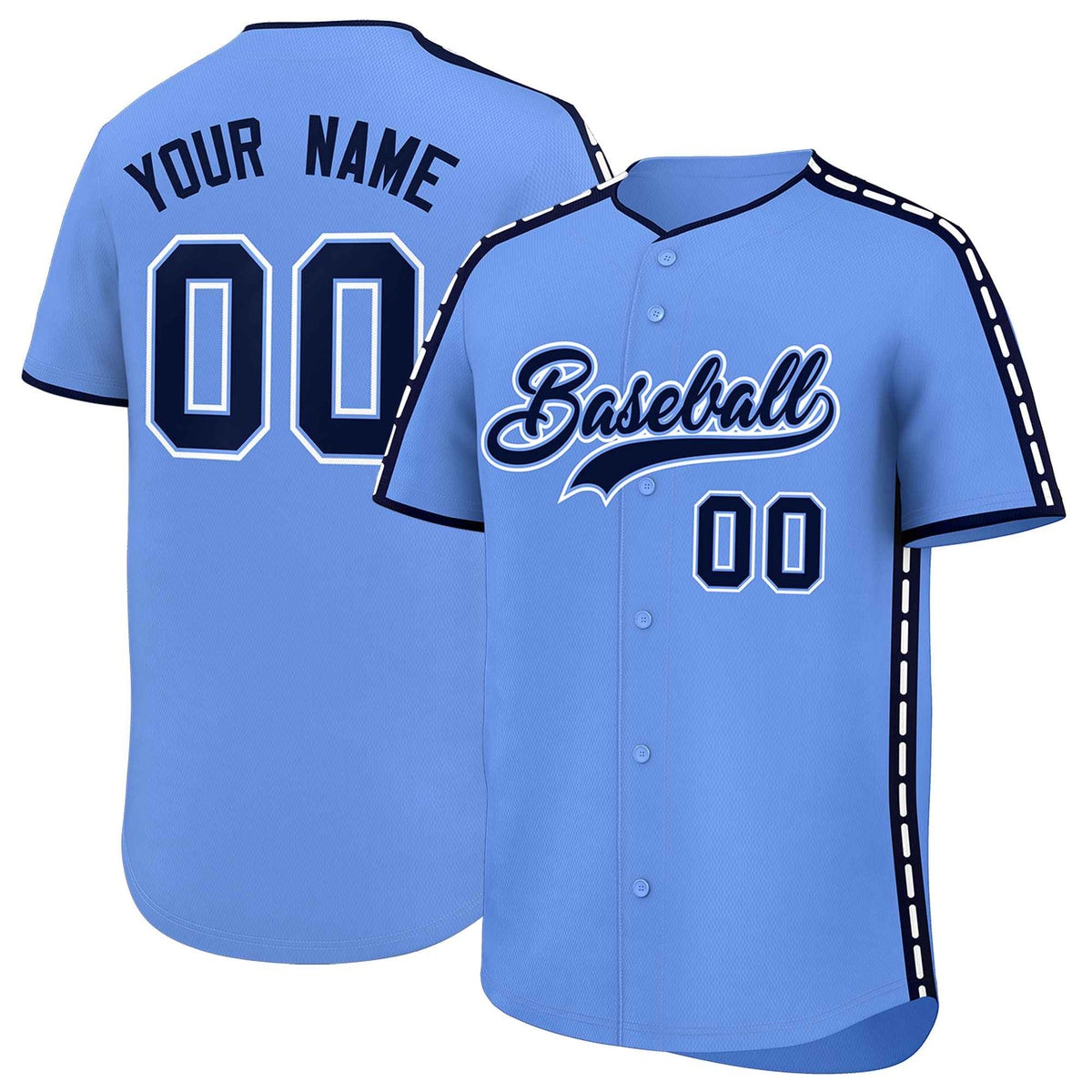 Custom Light Blue Navy Color Block Personalized Side Dotted Line Authentic Baseball Jersey| KXKSHOP