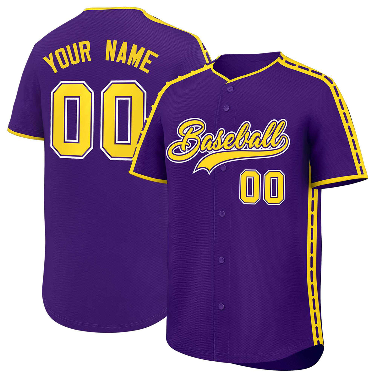 Custom Purple Gold Color Block Personalized Side Dotted Line Authentic Baseball Jersey| KXKSHOP