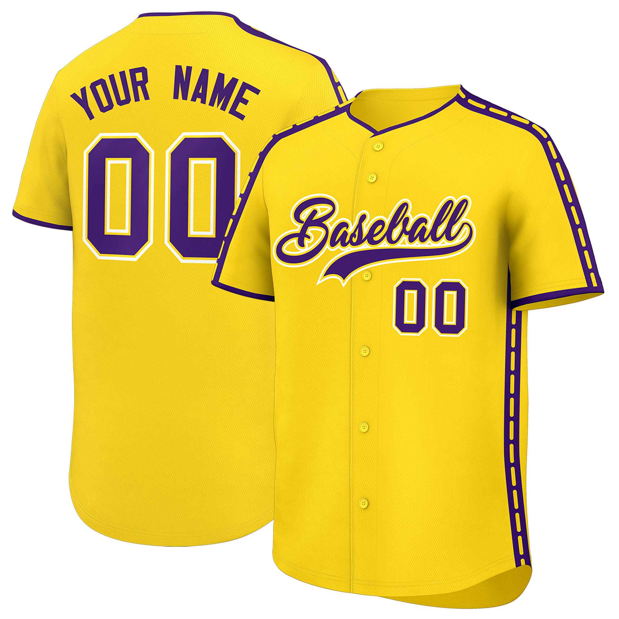 Custom Gold Purple Color Block Personalized Side Dotted Line Authentic Baseball Jersey| KXKSHOP