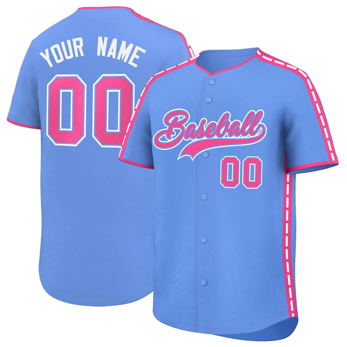 Custom Light Blue Pink Color Block Personalized Side Dotted Line Authentic Baseball Jersey| KXKSHOP