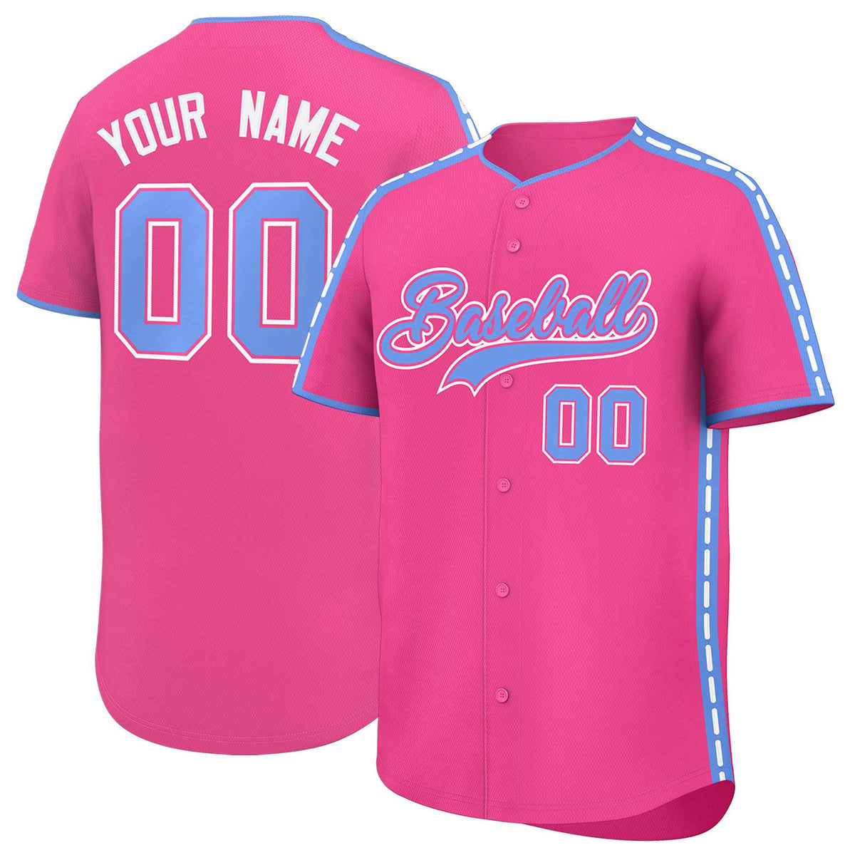 Custom Pink Light Blue Color Block Personalized Side Dotted Line Authentic Baseball Jersey| KXKSHOP