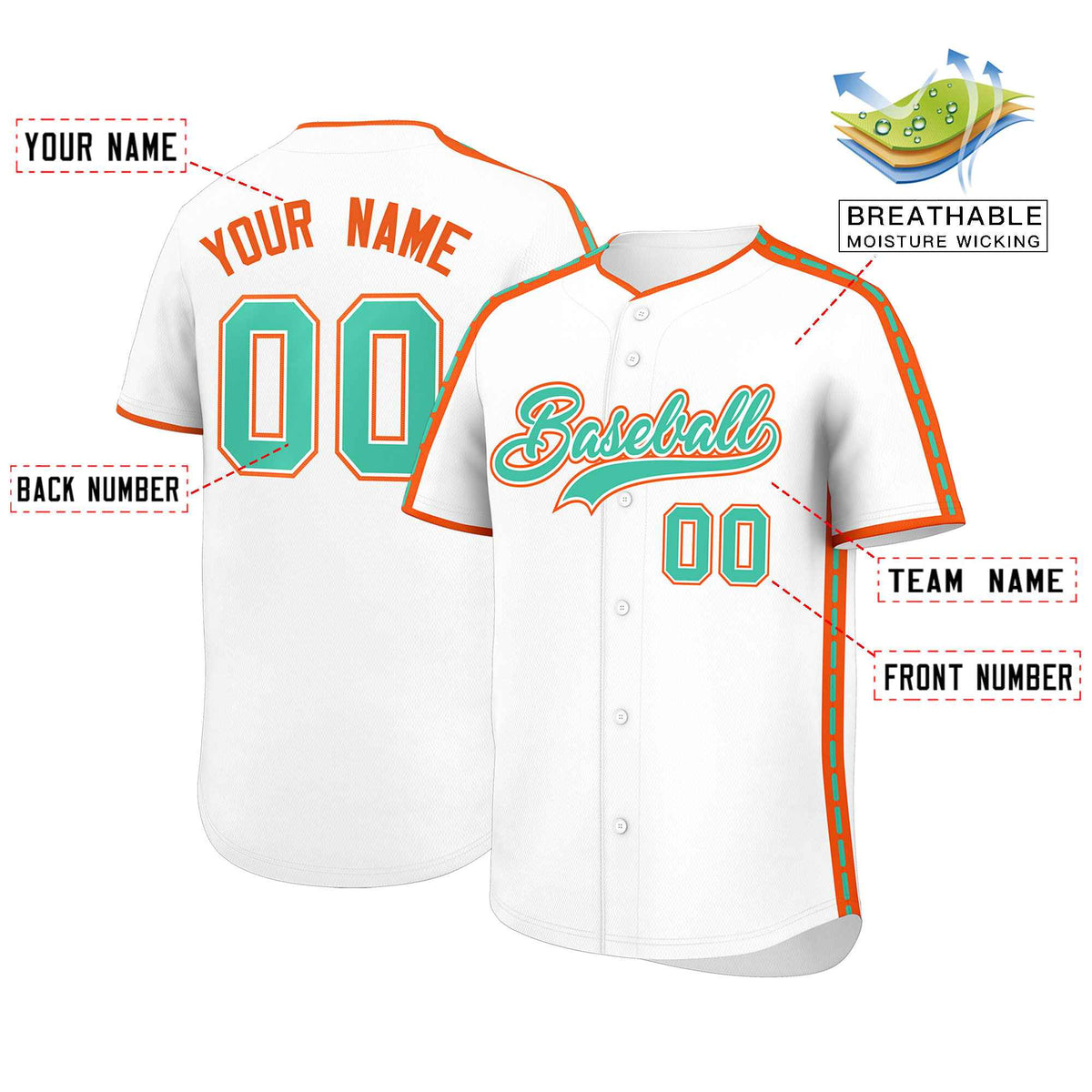 Custom White Orange Color Block Personalized Side Dotted Line Authentic Baseball Jersey| KXKSHOP
