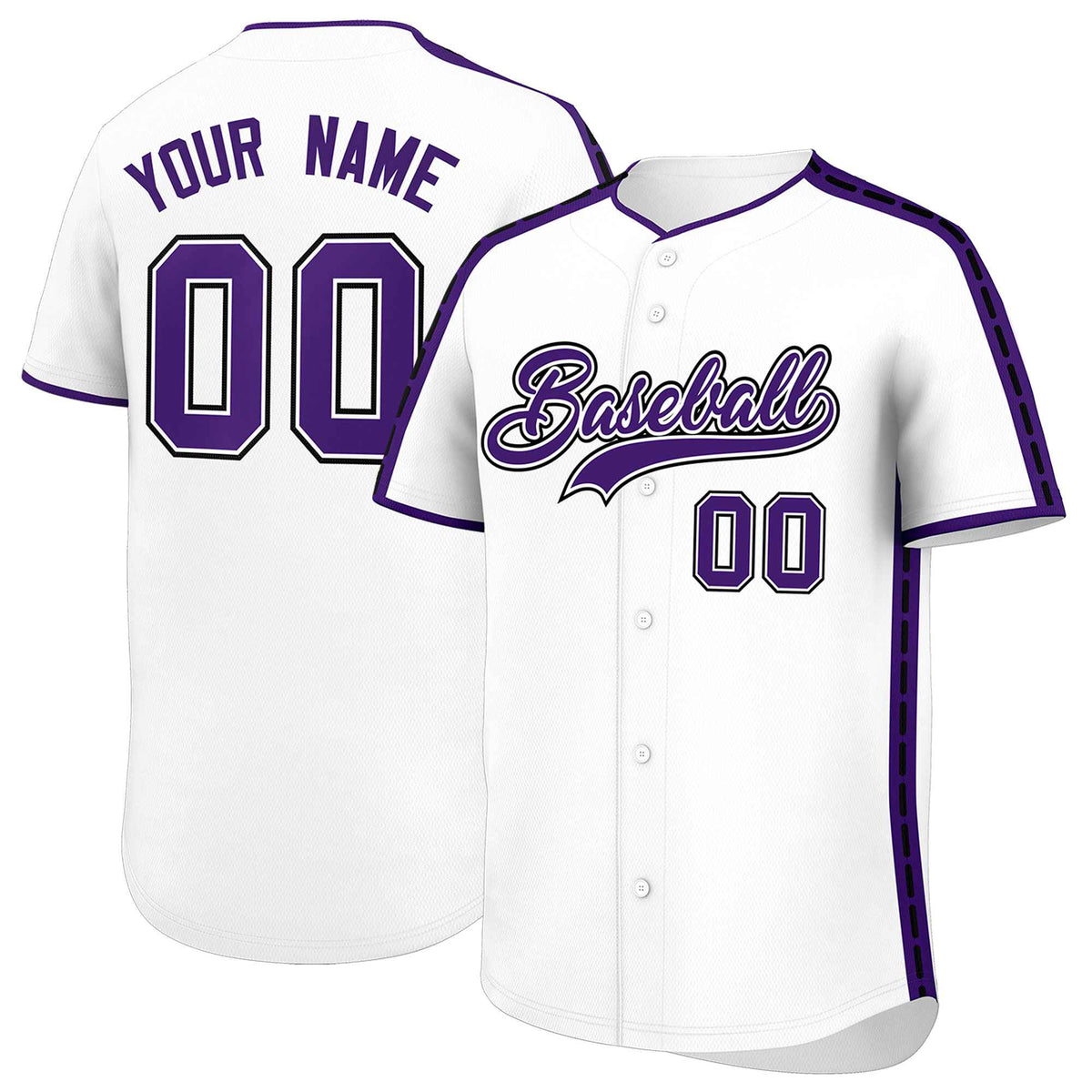 Custom White Purple Color Block Personalized Side Dotted Line Authentic Baseball Jersey| KXKSHOP
