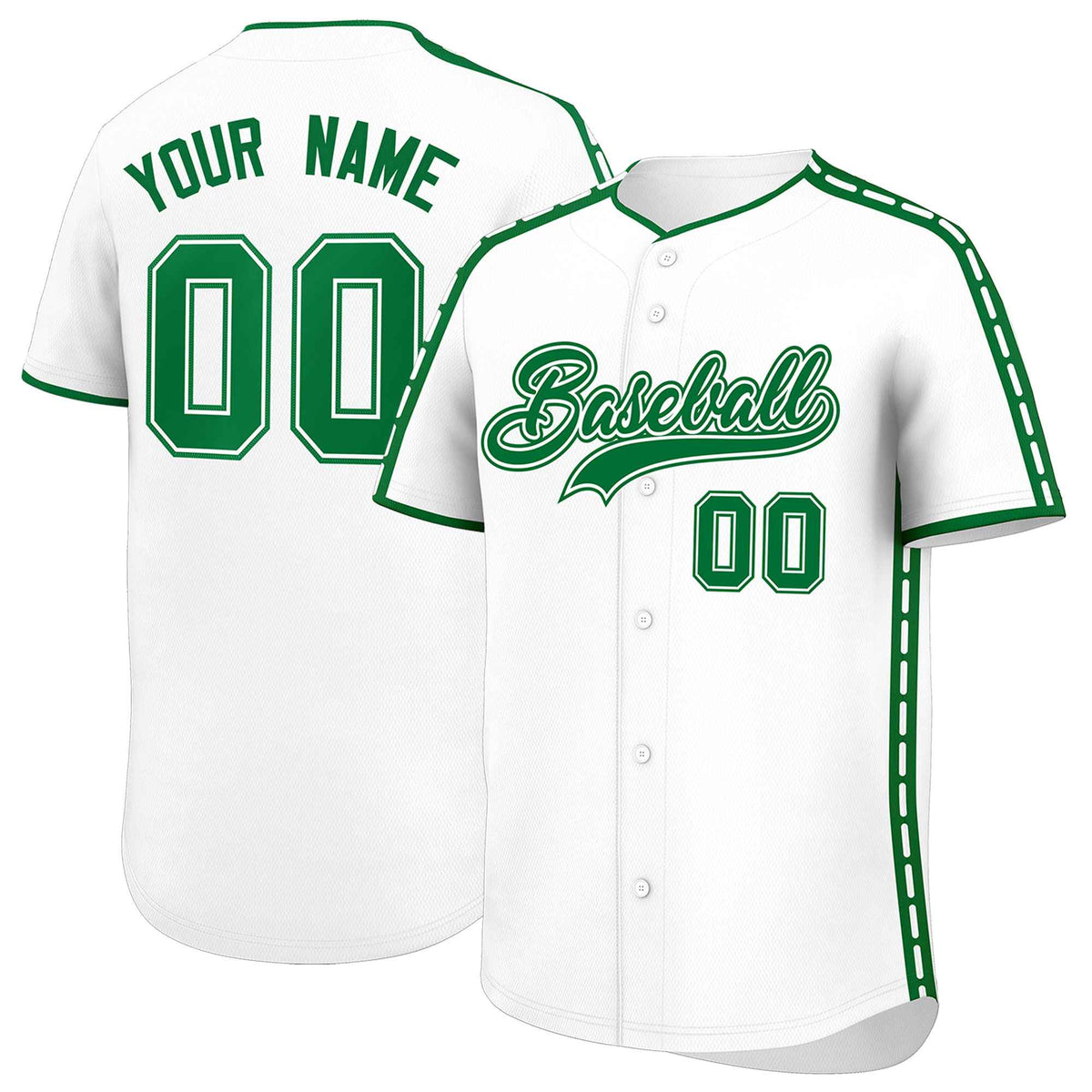 Custom White Kelly Green Color Block Personalized Side Dotted Line Authentic Baseball Jersey| KXKSHOP