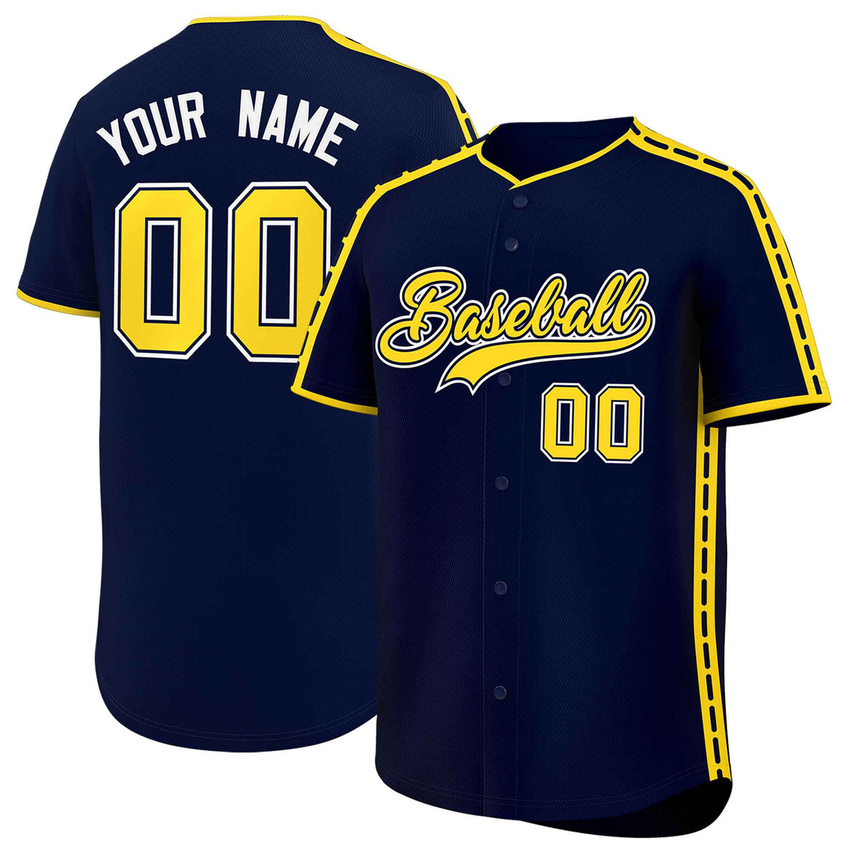 Custom Navy Gold Color Block Personalized Side Dotted Line Authentic Baseball Jersey| KXKSHOP