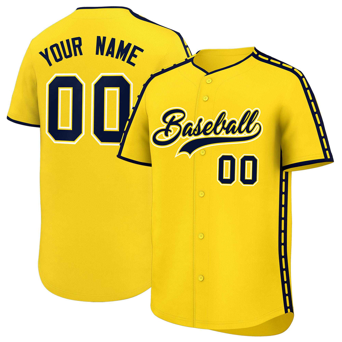 Custom Gold Navy Color Block Personalized Side Dotted Line Authentic Baseball Jersey| KXKSHOP