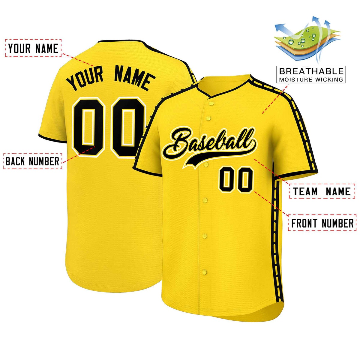 Custom Gold Black Color Block Personalized Side Dotted Line Authentic Baseball Jersey| KXKSHOP
