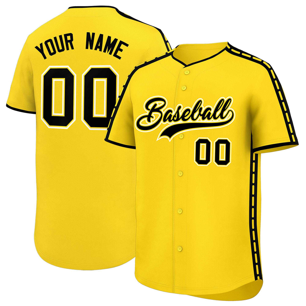 Custom Gold Black Color Block Personalized Side Dotted Line Authentic Baseball Jersey| KXKSHOP
