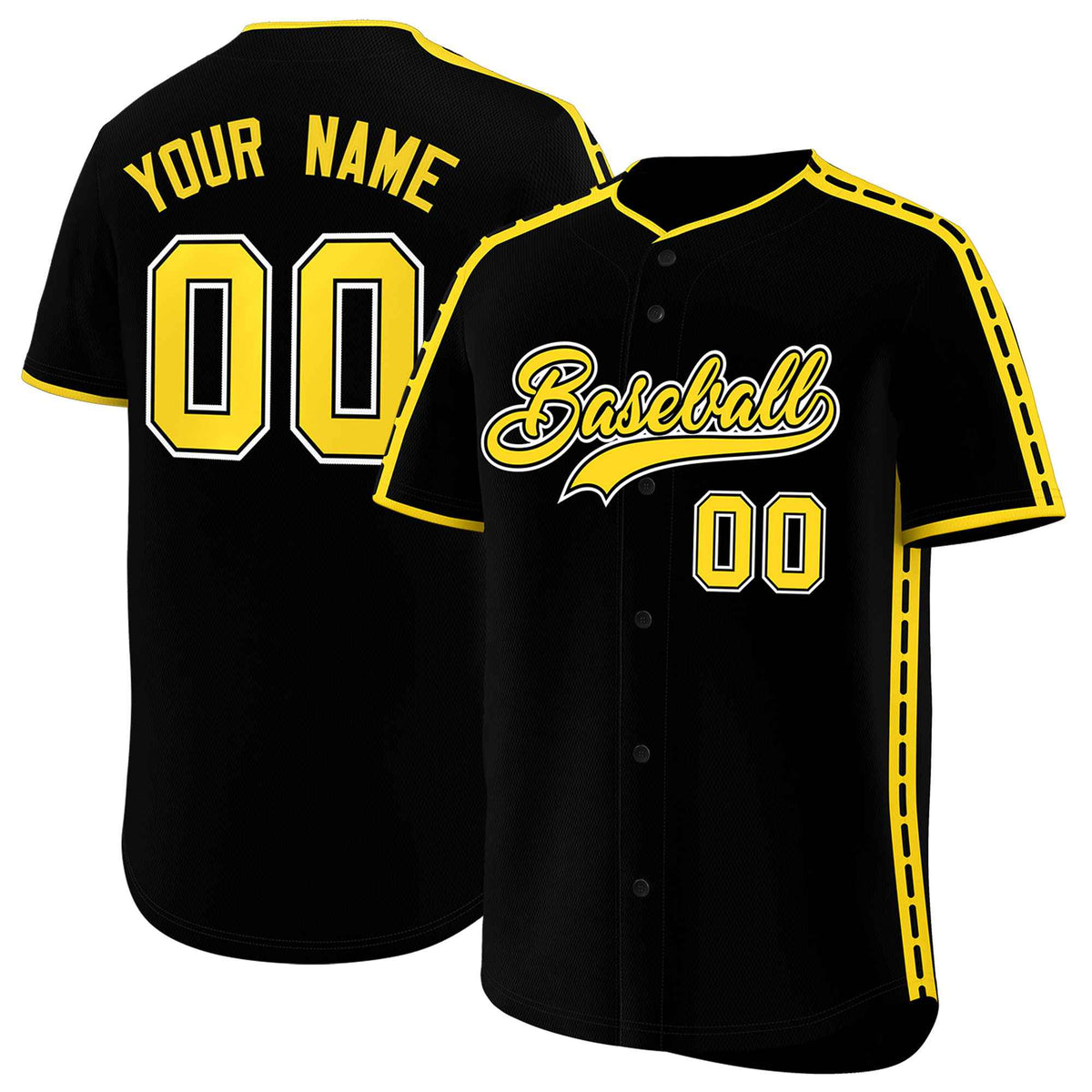 Custom Black Gold Color Block Personalized Side Dotted Line Authentic Baseball Jersey| KXKSHOP