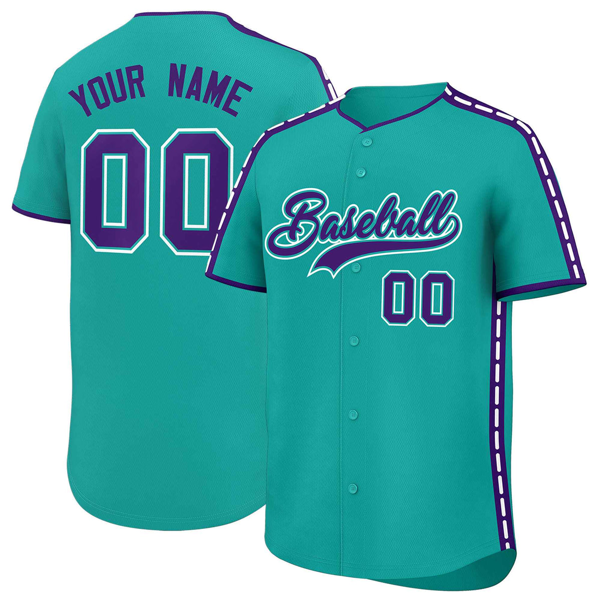 Custom Aqua Purple Color Block Personalized Side Dotted Line Authentic Baseball Jersey| KXKSHOP