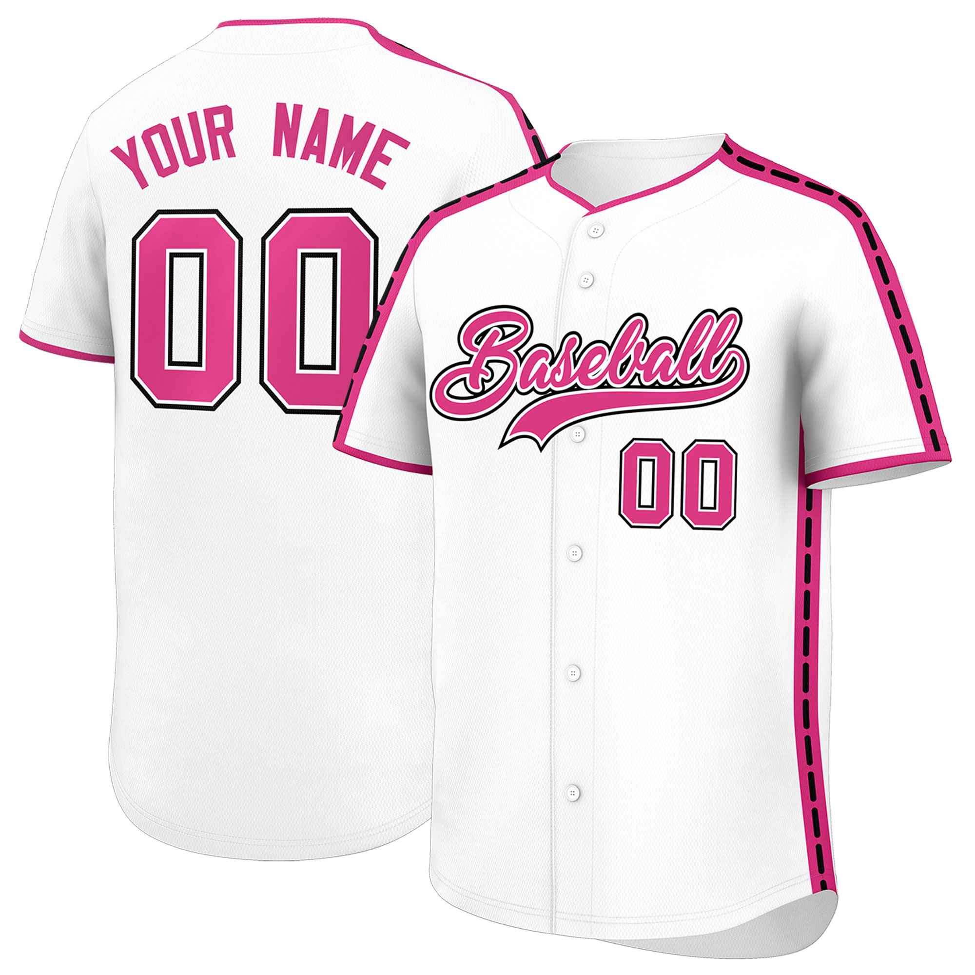 Custom White Pink Color Block Personalized Side Dotted Line Authentic Baseball Jersey| KXKSHOP
