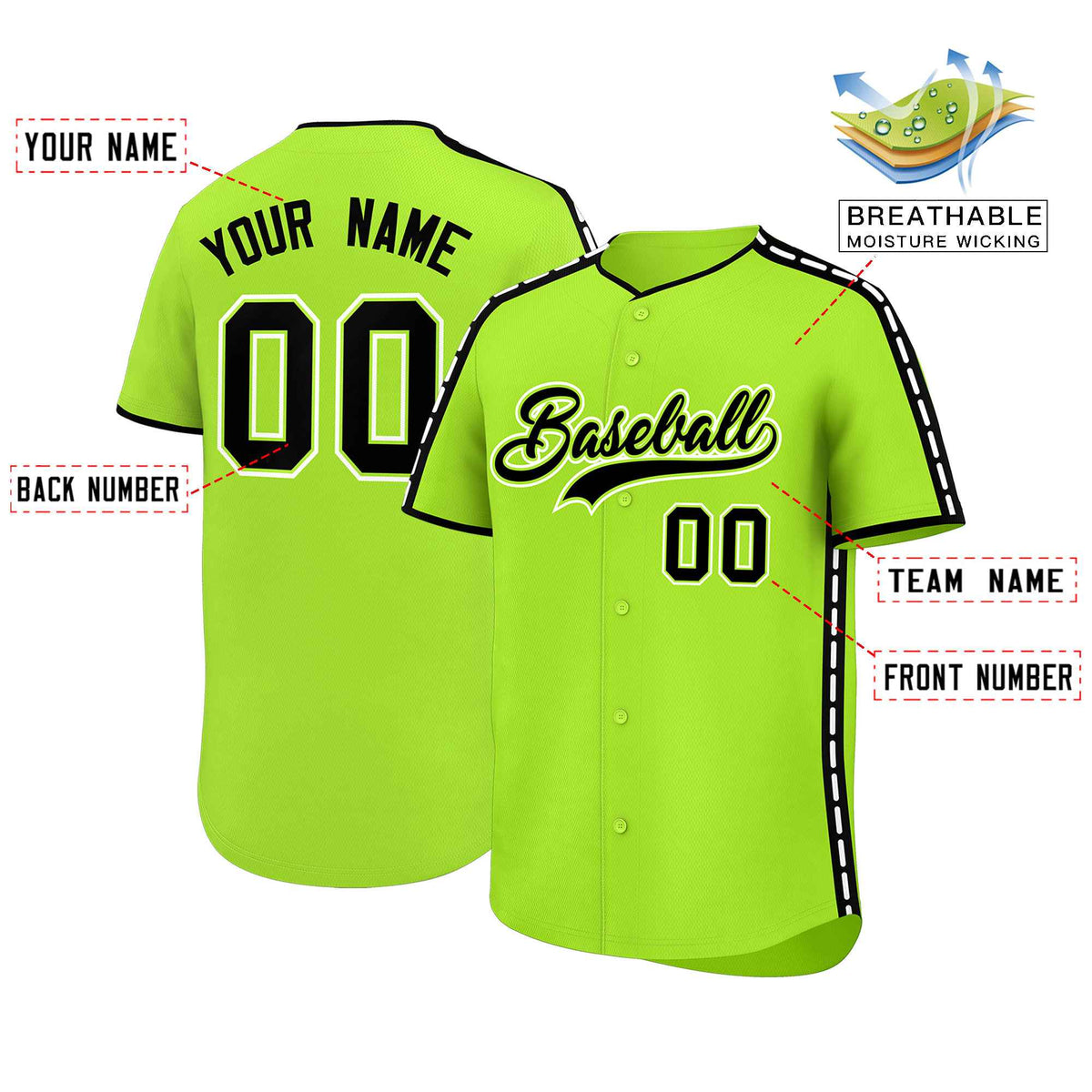 Custom Light Green Black Color Block Personalized Side Dotted Line Authentic Baseball Jersey| KXKSHOP