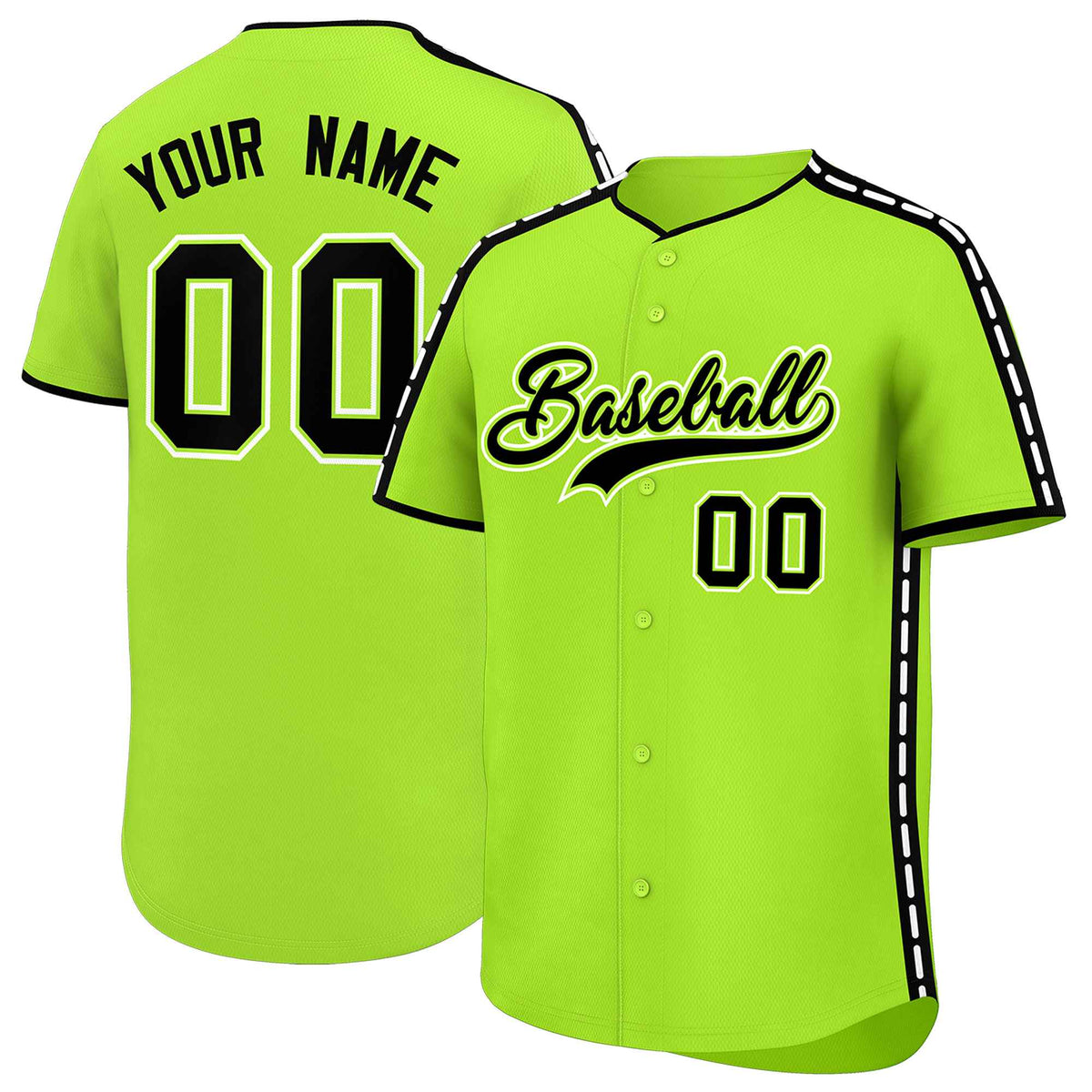 Custom Light Green Black Color Block Personalized Side Dotted Line Authentic Baseball Jersey| KXKSHOP