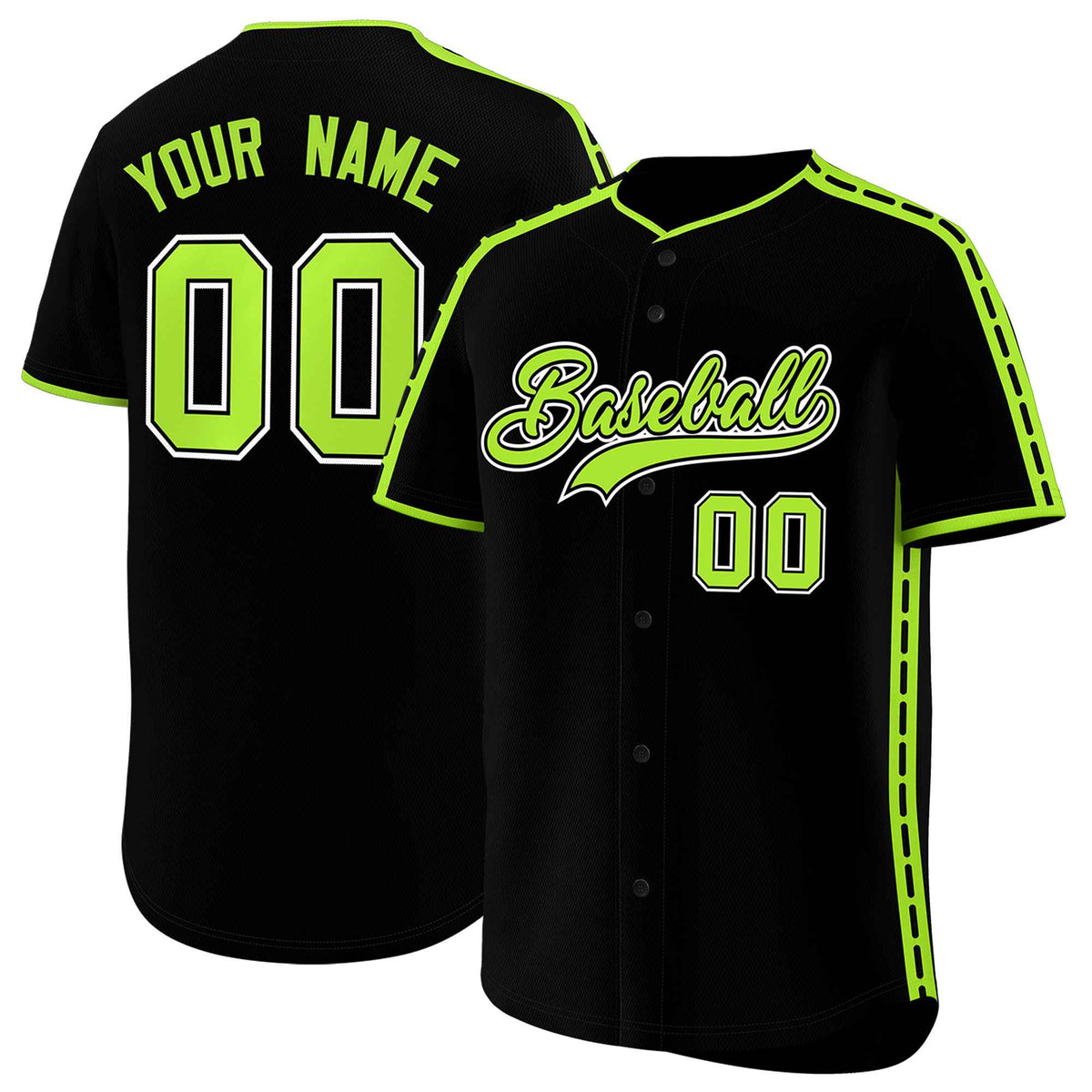 Custom Black Light Green Color Block Personalized Side Dotted Line Authentic Baseball Jersey| KXKSHOP