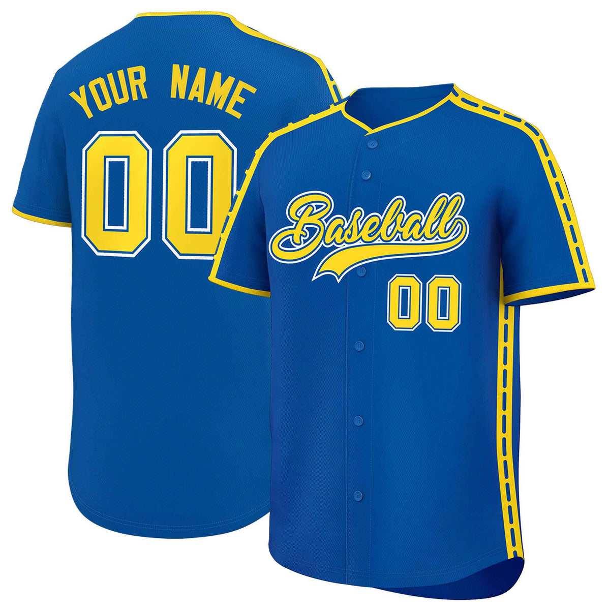 Custom Royal Gold Color Block Personalized Side Dotted Line Authentic Baseball Jersey| KXKSHOP