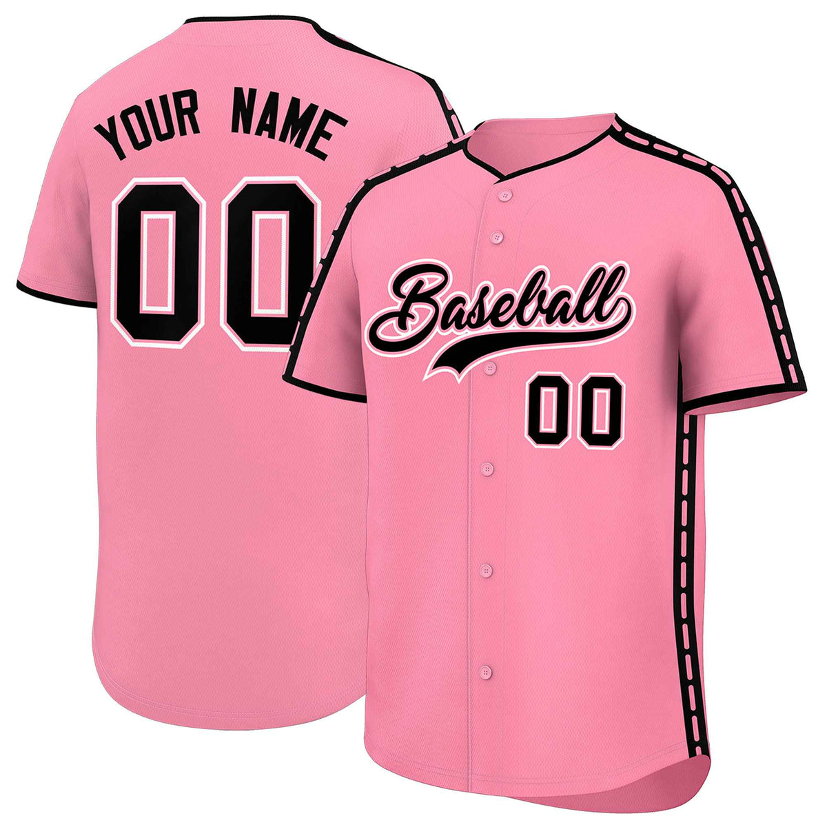 Custom Light Pink Black Color Block Personalized Side Dotted Line Authentic Baseball Jersey| KXKSHOP