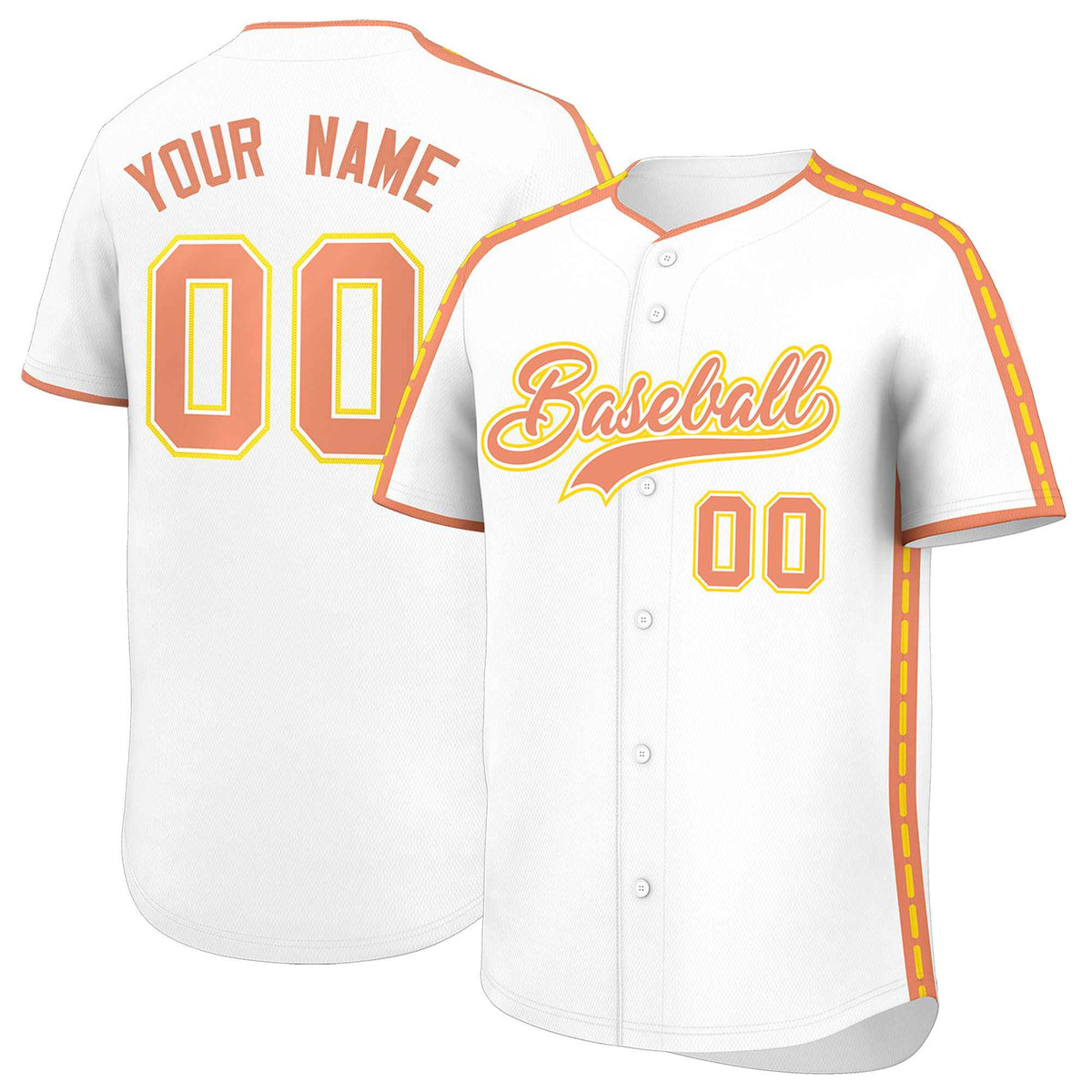 Custom White Light Orange Color Block Personalized Side Dotted Line Authentic Baseball Jersey| KXKSHOP