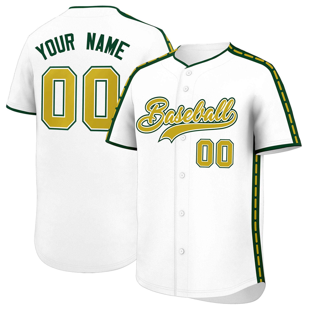 Custom White Green Color Block Personalized Side Dotted Line Authentic Baseball Jersey| KXKSHOP
