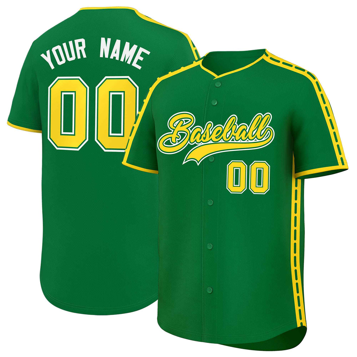 Custom Kelly Green Gold Color Block Personalized Side Dotted Line Authentic Baseball Jersey| KXKSHOP