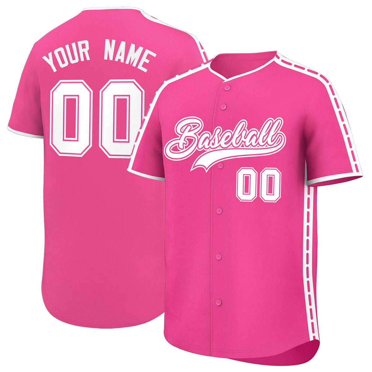 Custom Pink White Color Block Personalized Side Dotted Line Authentic Baseball Jersey| KXKSHOP