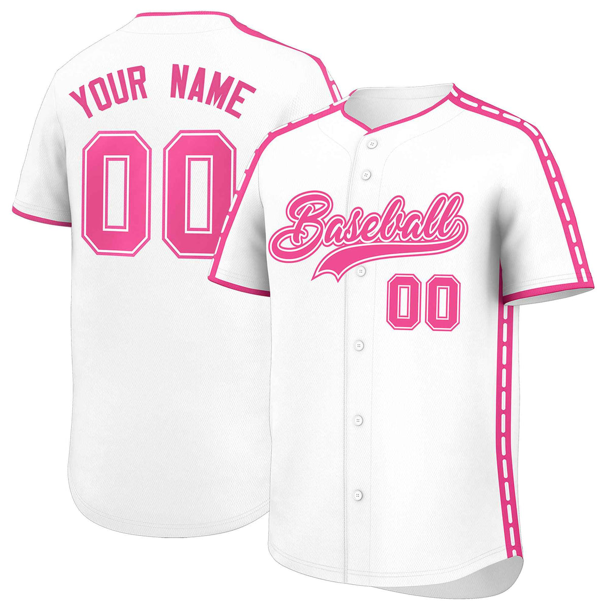 Custom White Pink Color Block Personalized Side Dotted Line Authentic Baseball Jersey| KXKSHOP
