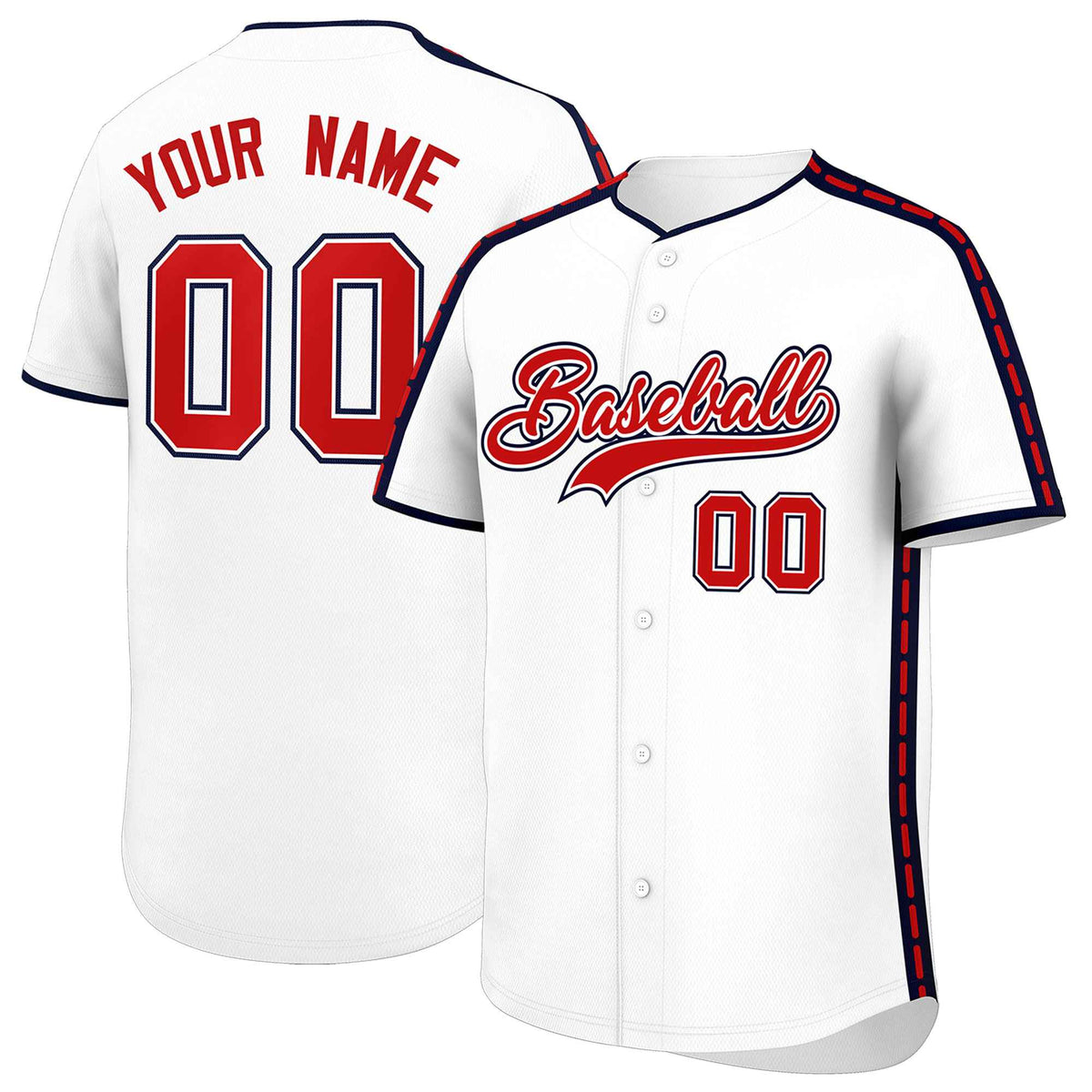 Custom White Navy Color Block Personalized Side Dotted Line Authentic Baseball Jersey| KXKSHOP