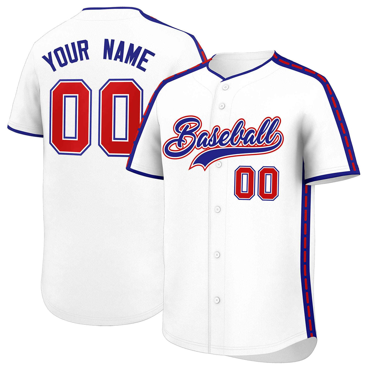 Custom White Royal Color Block Personalized Side Dotted Line Authentic Baseball Jersey| KXKSHOP