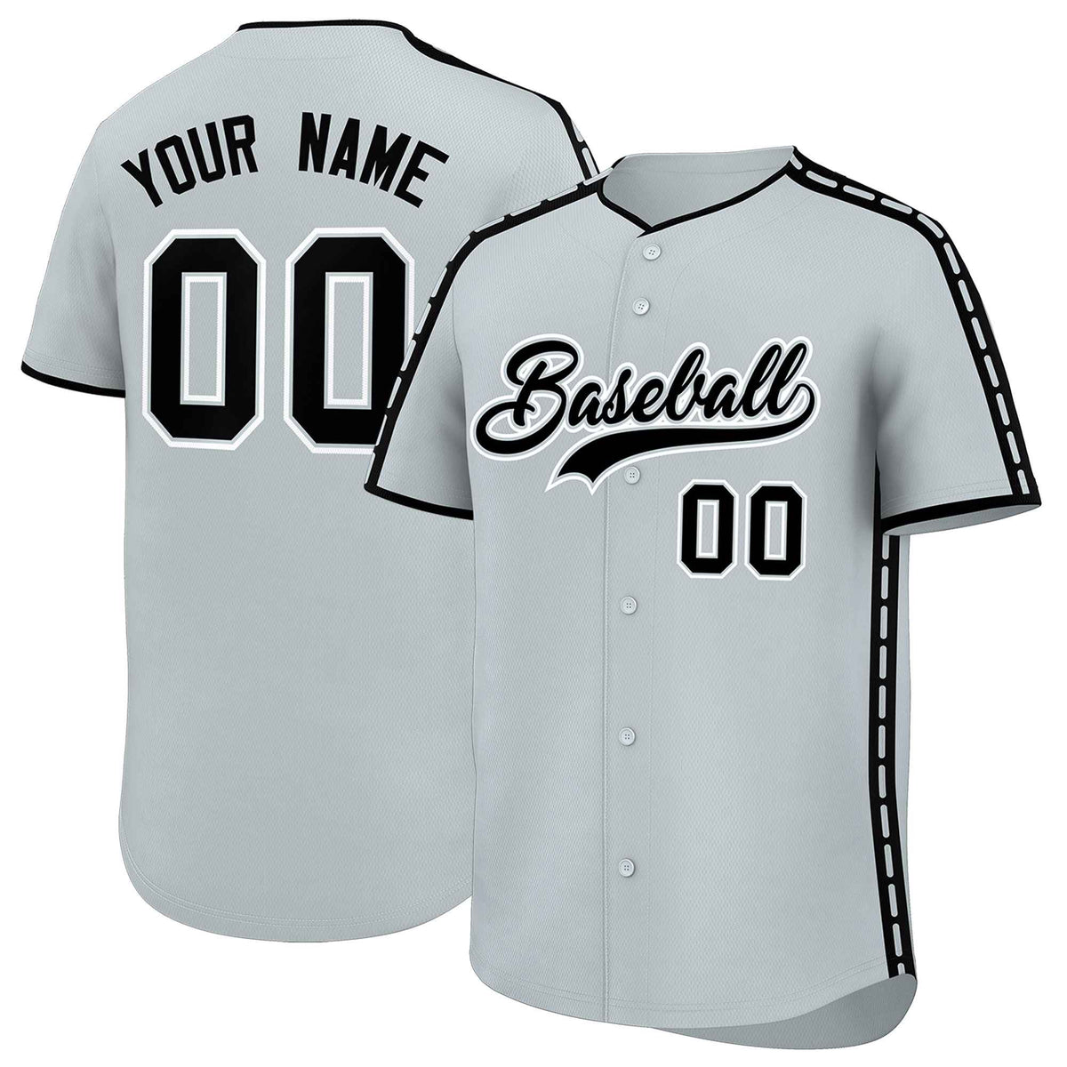 Custom Silver Black Color Block Personalized Side Dotted Line Authentic Baseball Jersey| KXKSHOP