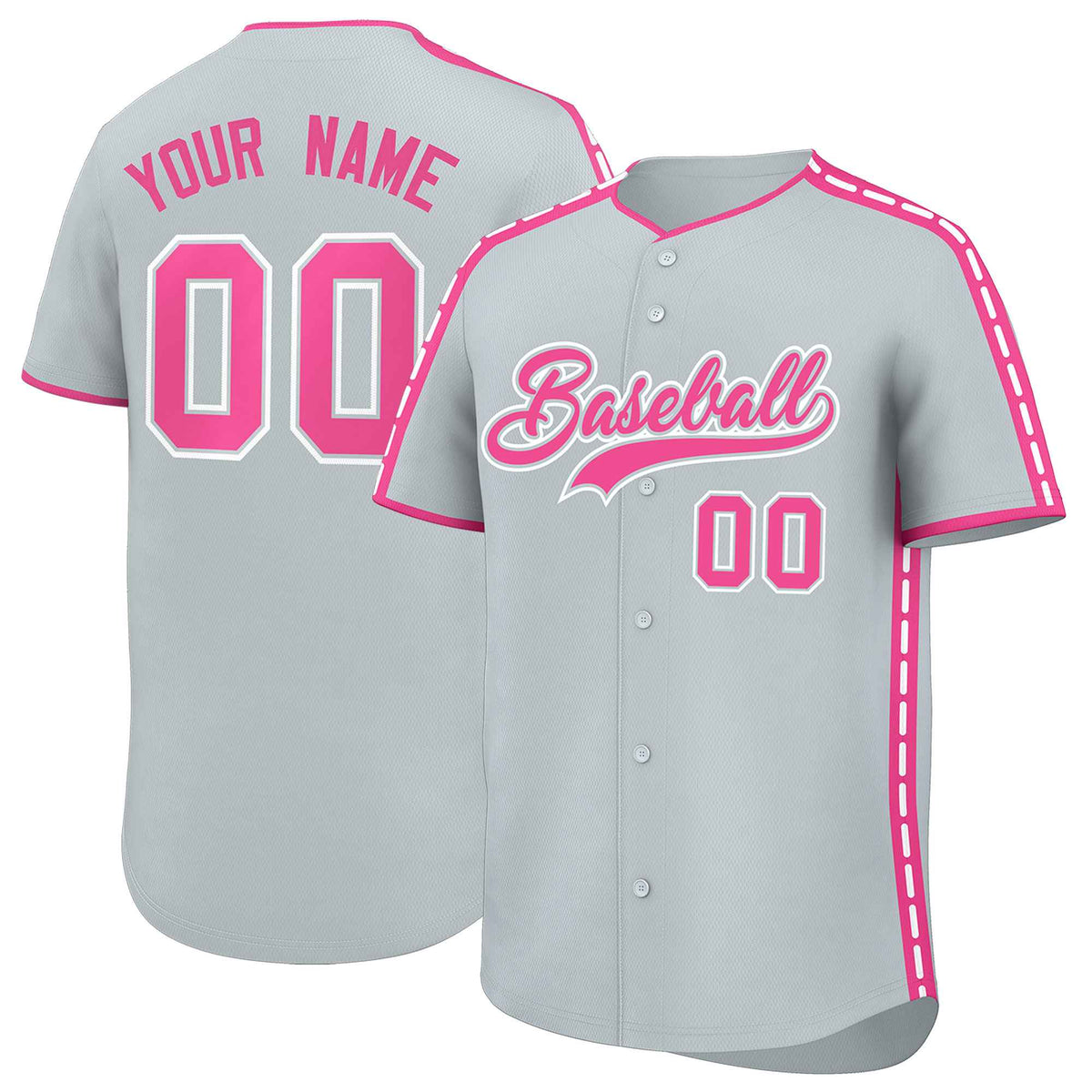 Custom Silver Pink Color Block Personalized Side Dotted Line Authentic Baseball Jersey| KXKSHOP