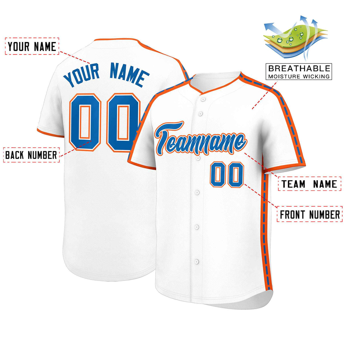 Custom White Orange Color Block Personalized Side Dotted Line Authentic Baseball Jersey| KXKSHOP