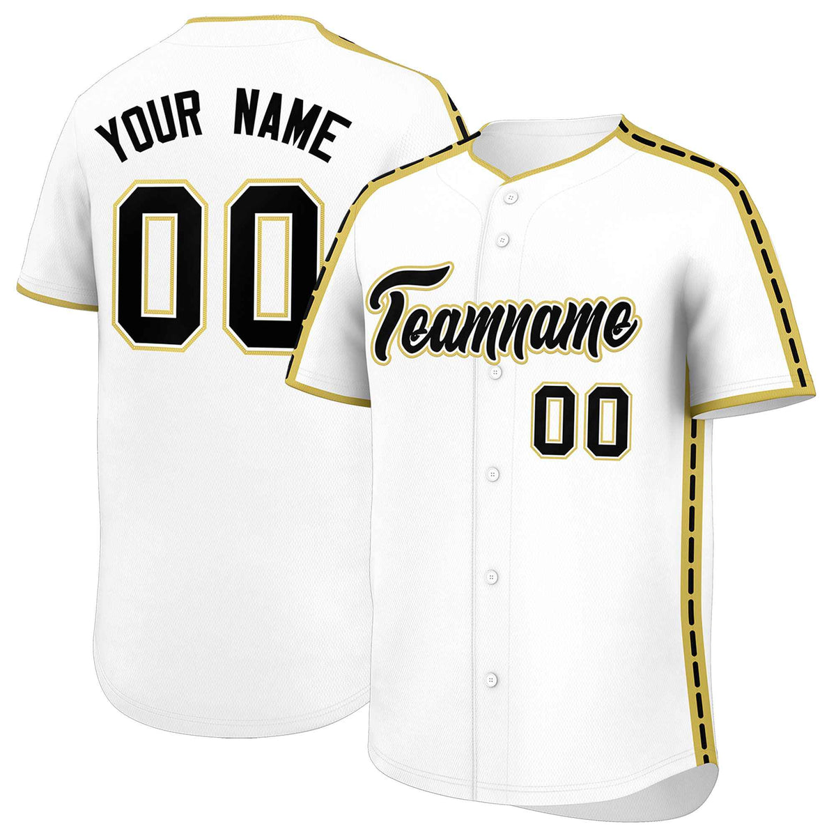 Custom White Old Gold Color Block Personalized Side Dotted Line Authentic Baseball Jersey| KXKSHOP