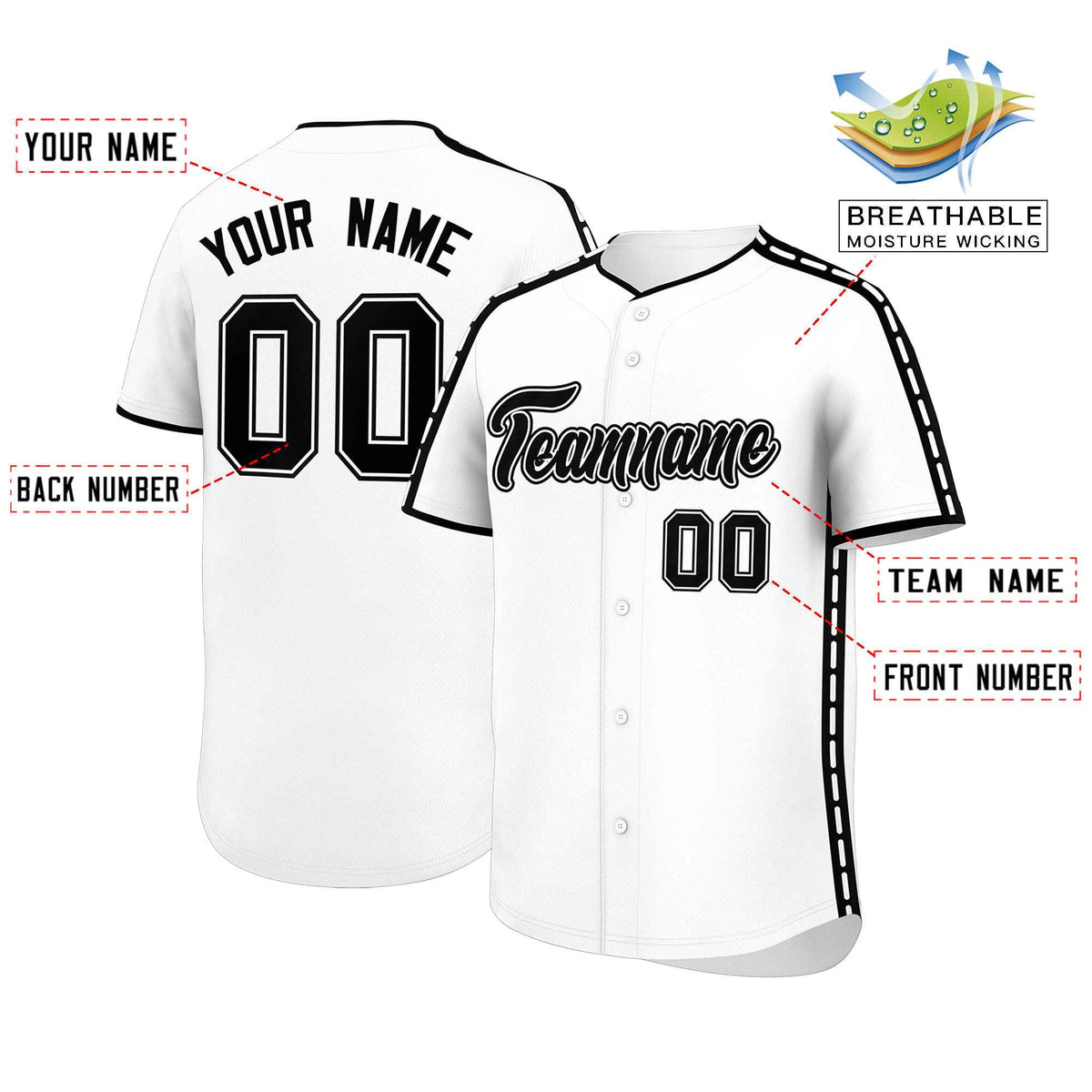 Custom White Black Color Block Personalized Side Dotted Line Authentic Baseball Jersey| KXKSHOP