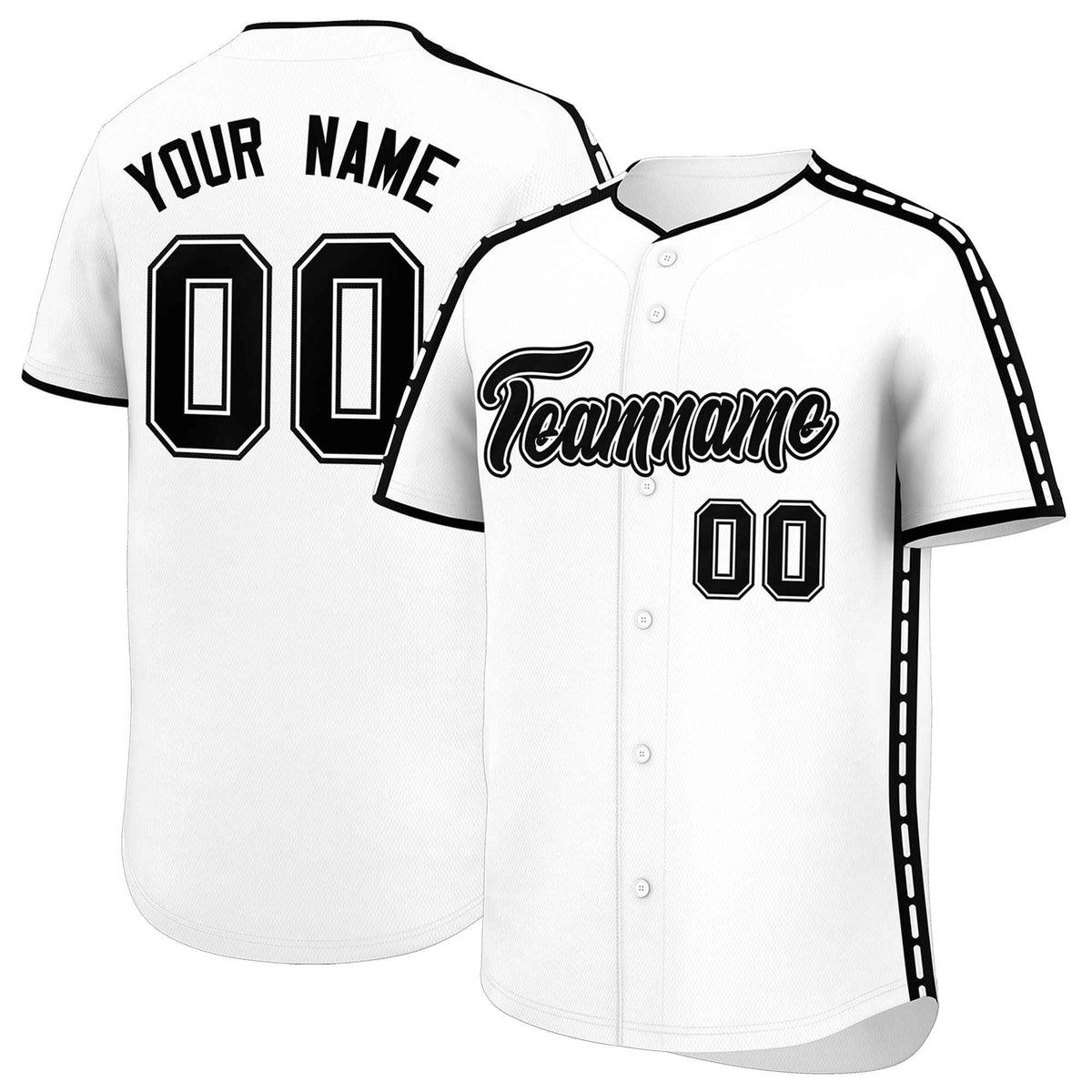 Custom White Black Color Block Personalized Side Dotted Line Authentic Baseball Jersey| KXKSHOP