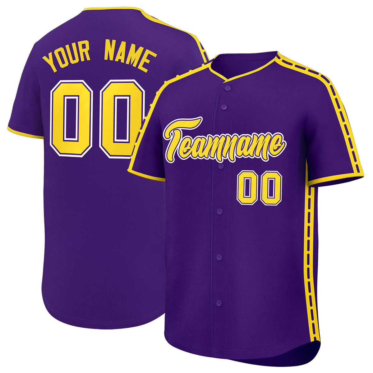 Custom Purple Gold Color Block Personalized Side Dotted Line Authentic Baseball Jersey| KXKSHOP