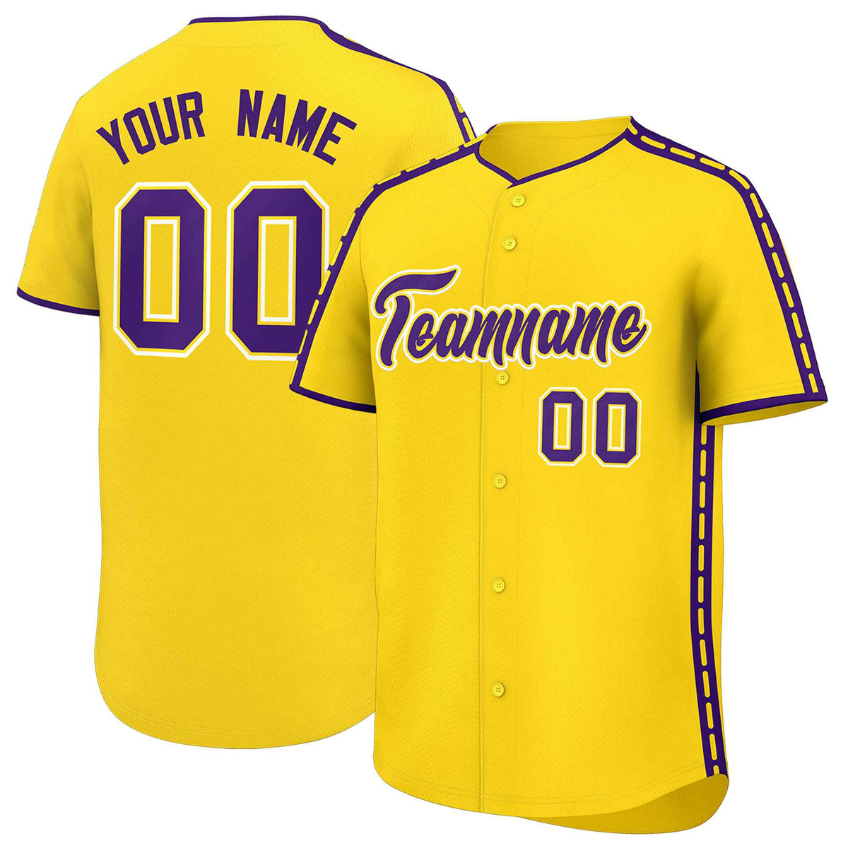 Custom Gold Purple Color Block Personalized Side Dotted Line Authentic Baseball Jersey| KXKSHOP