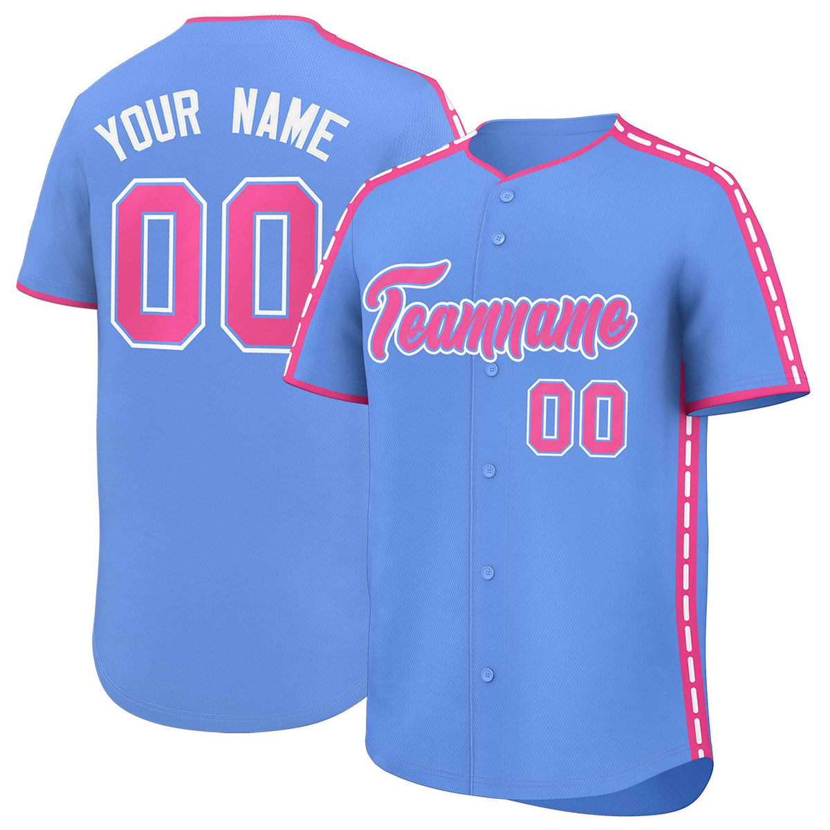 Custom Light Blue Pink Color Block Personalized Side Dotted Line Authentic Baseball Jersey| KXKSHOP
