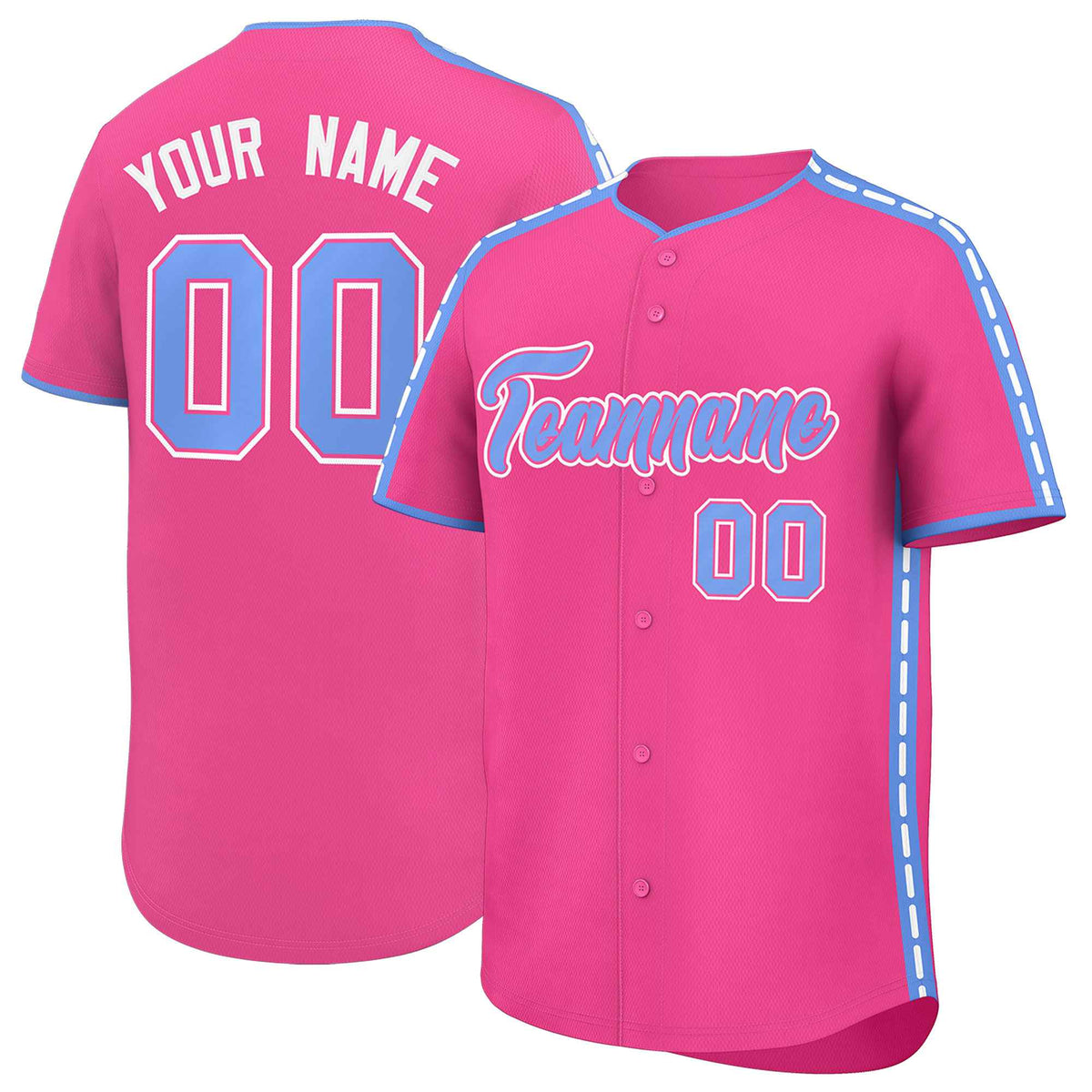 Custom Pink Light Blue Color Block Personalized Side Dotted Line Authentic Baseball Jersey| KXKSHOP