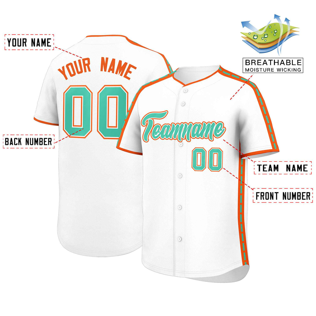 Custom White Orange Color Block Personalized Side Dotted Line Authentic Baseball Jersey| KXKSHOP