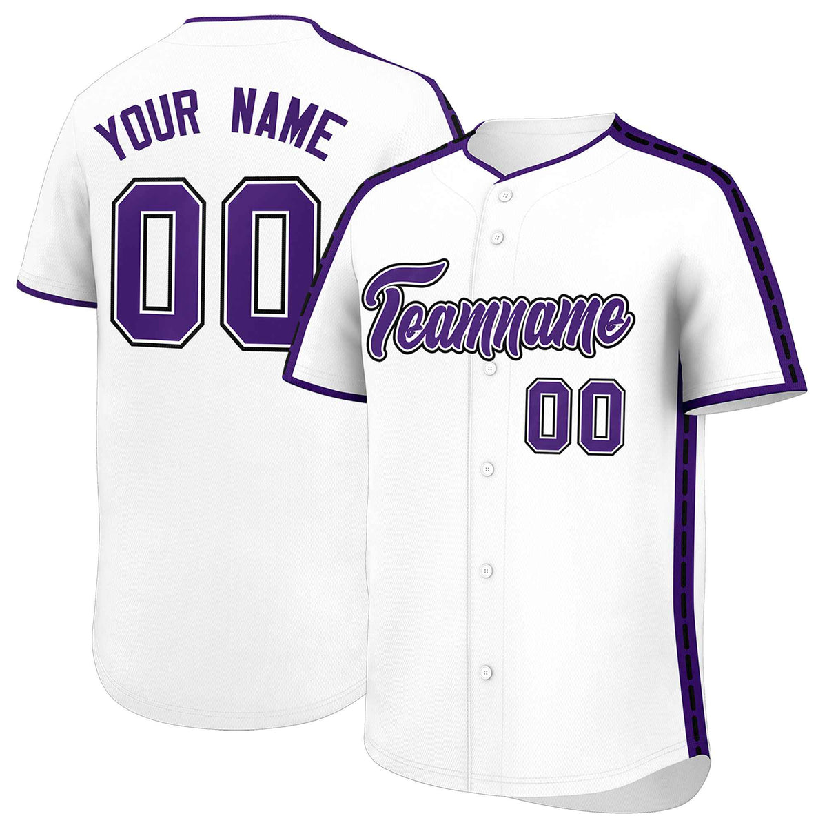 Custom White Purple Color Block Personalized Side Dotted Line Authentic Baseball Jersey| KXKSHOP