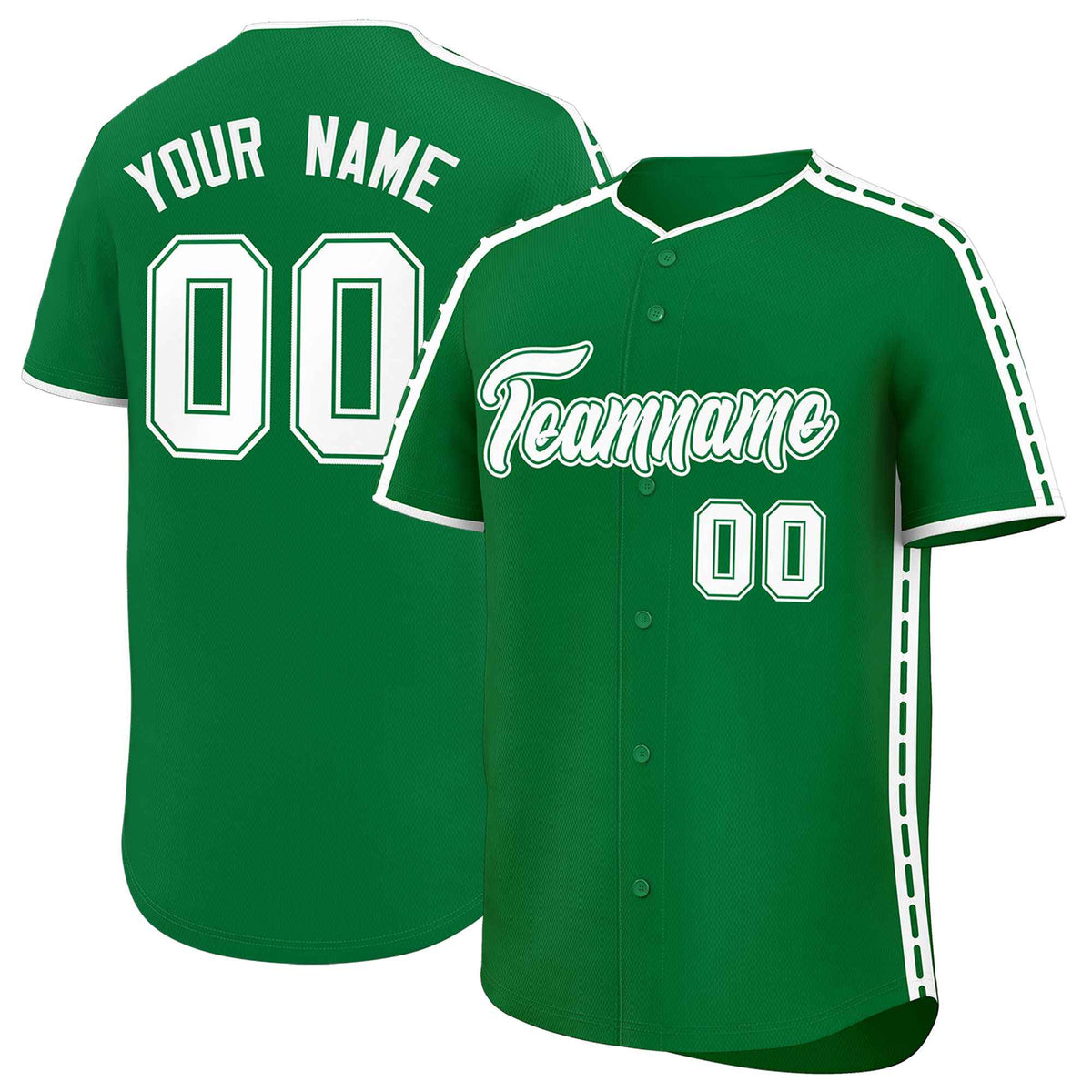 Custom Kelly Green White Color Block Personalized Side Dotted Line Authentic Baseball Jersey| KXKSHOP