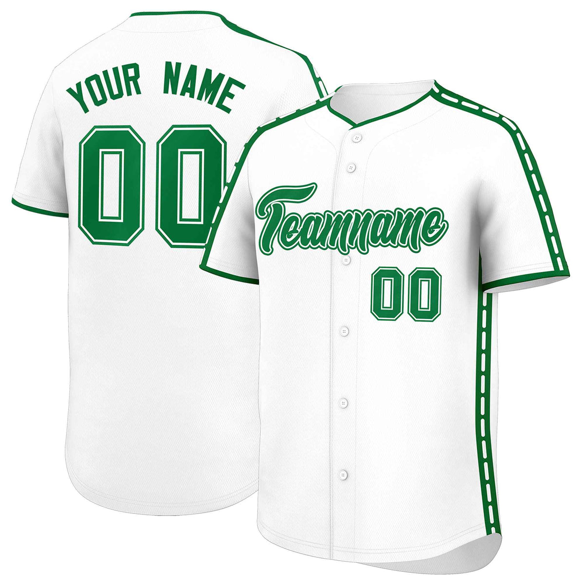 Custom White Kelly Green Color Block Personalized Side Dotted Line Authentic Baseball Jersey| KXKSHOP