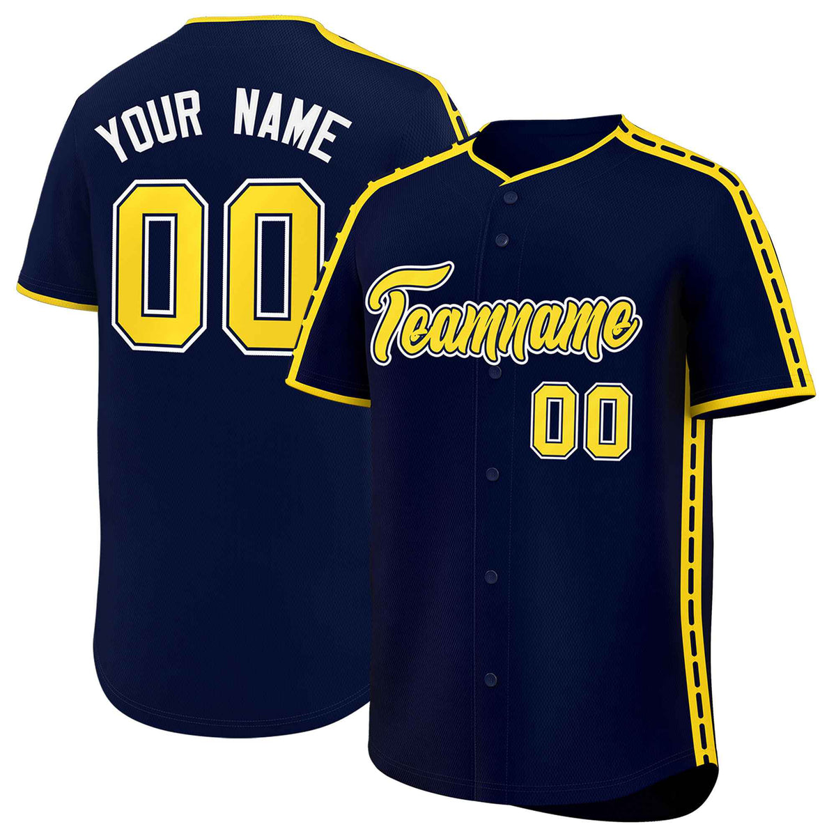 Custom Navy Gold Color Block Personalized Side Dotted Line Authentic Baseball Jersey| KXKSHOP
