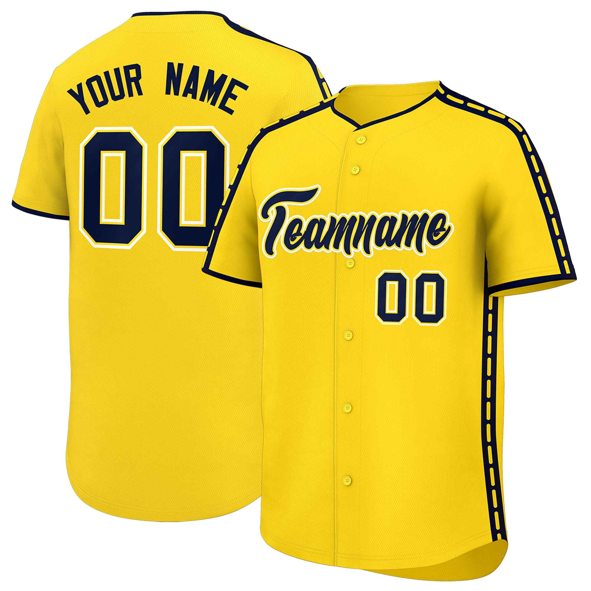 Custom Gold Navy Color Block Personalized Side Dotted Line Authentic Baseball Jersey| KXKSHOP