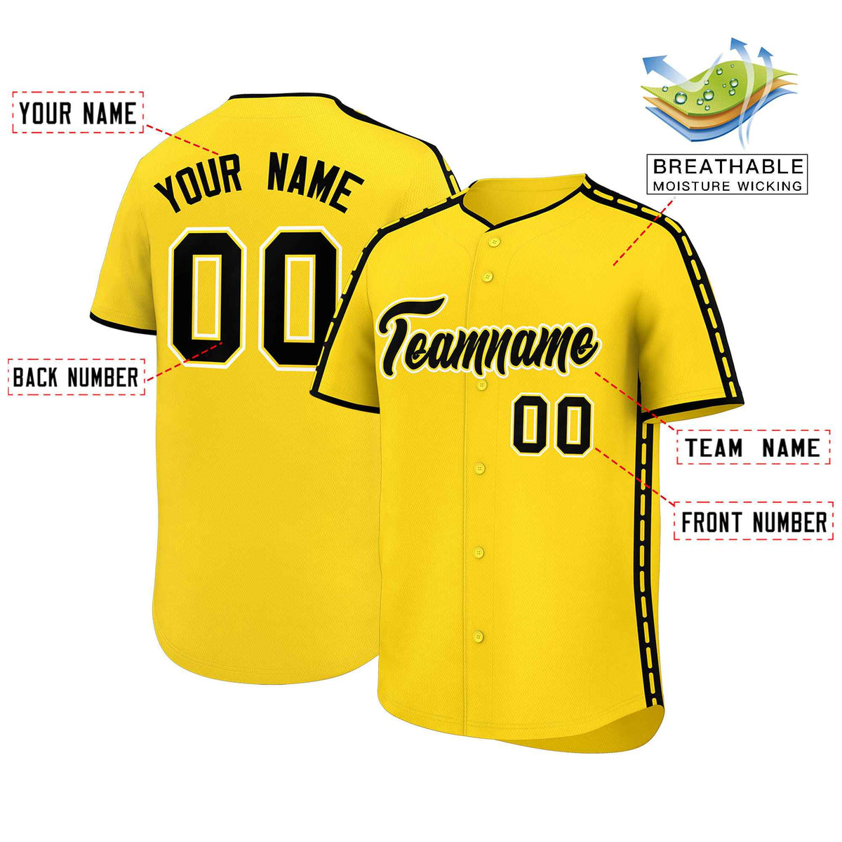 Custom Gold Black Color Block Personalized Side Dotted Line Authentic Baseball Jersey| KXKSHOP