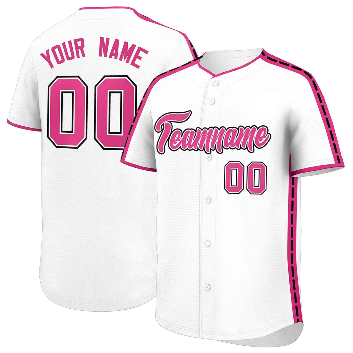 Custom White Pink Color Block Personalized Side Dotted Line Authentic Baseball Jersey| KXKSHOP
