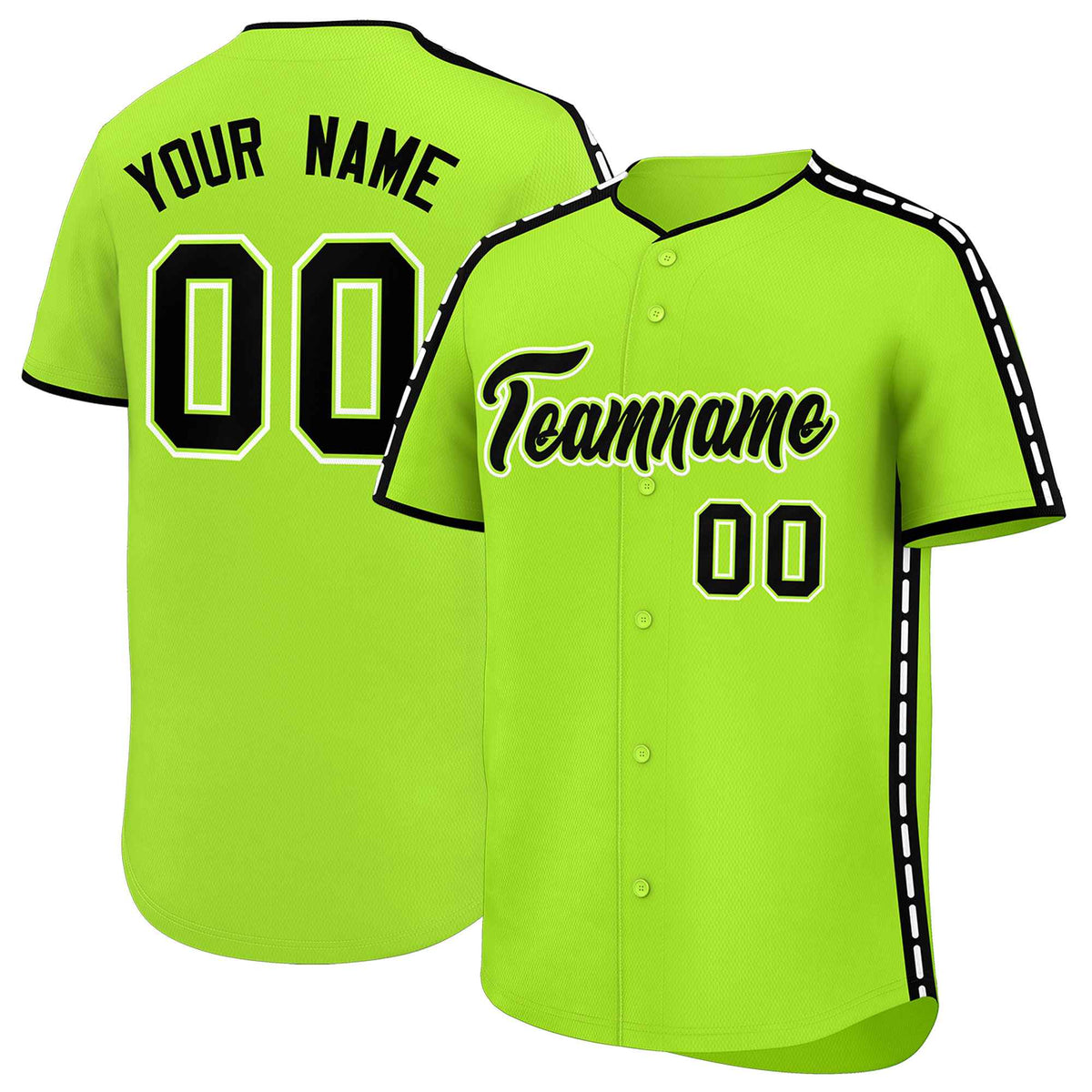 Custom Light Green Black Color Block Personalized Side Dotted Line Authentic Baseball Jersey| KXKSHOP