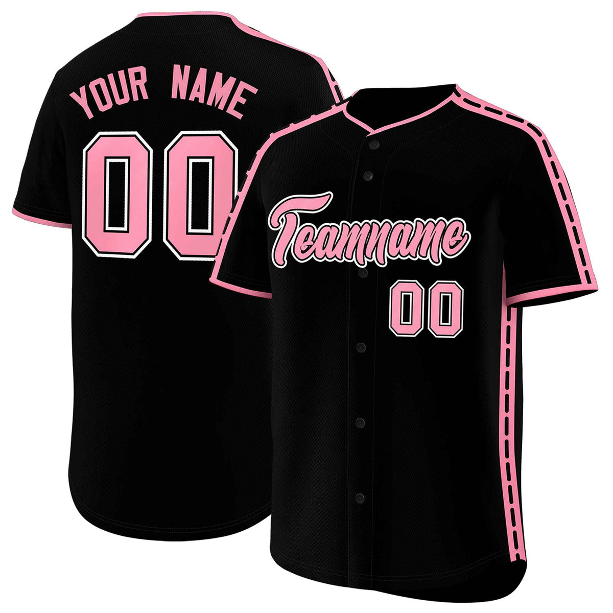 Custom Black Light Pink Color Block Personalized Side Dotted Line Authentic Baseball Jersey| KXKSHOP