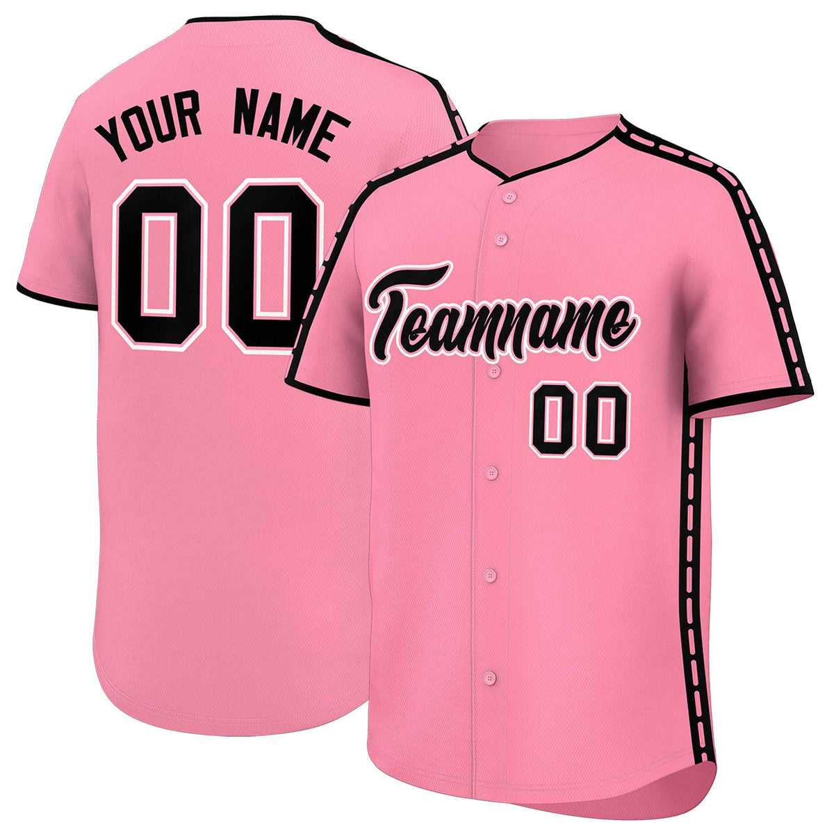 Custom Light Pink Black Color Block Personalized Side Dotted Line Authentic Baseball Jersey| KXKSHOP