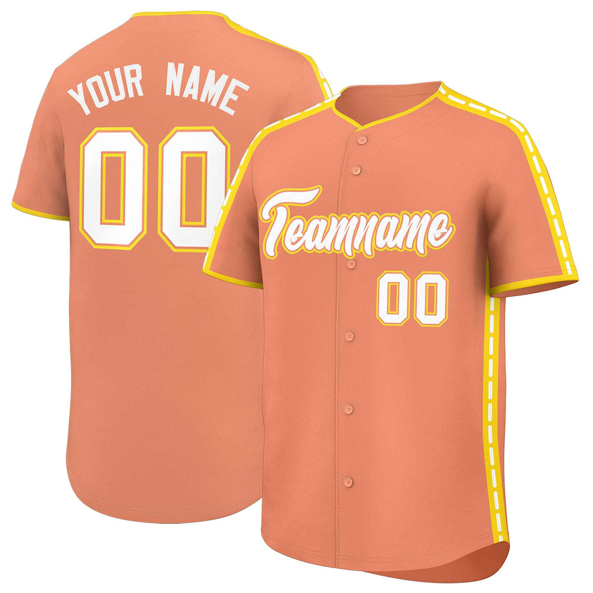 Custom Light Orange Gold Color Block Personalized Side Dotted Line Authentic Baseball Jersey| KXKSHOP