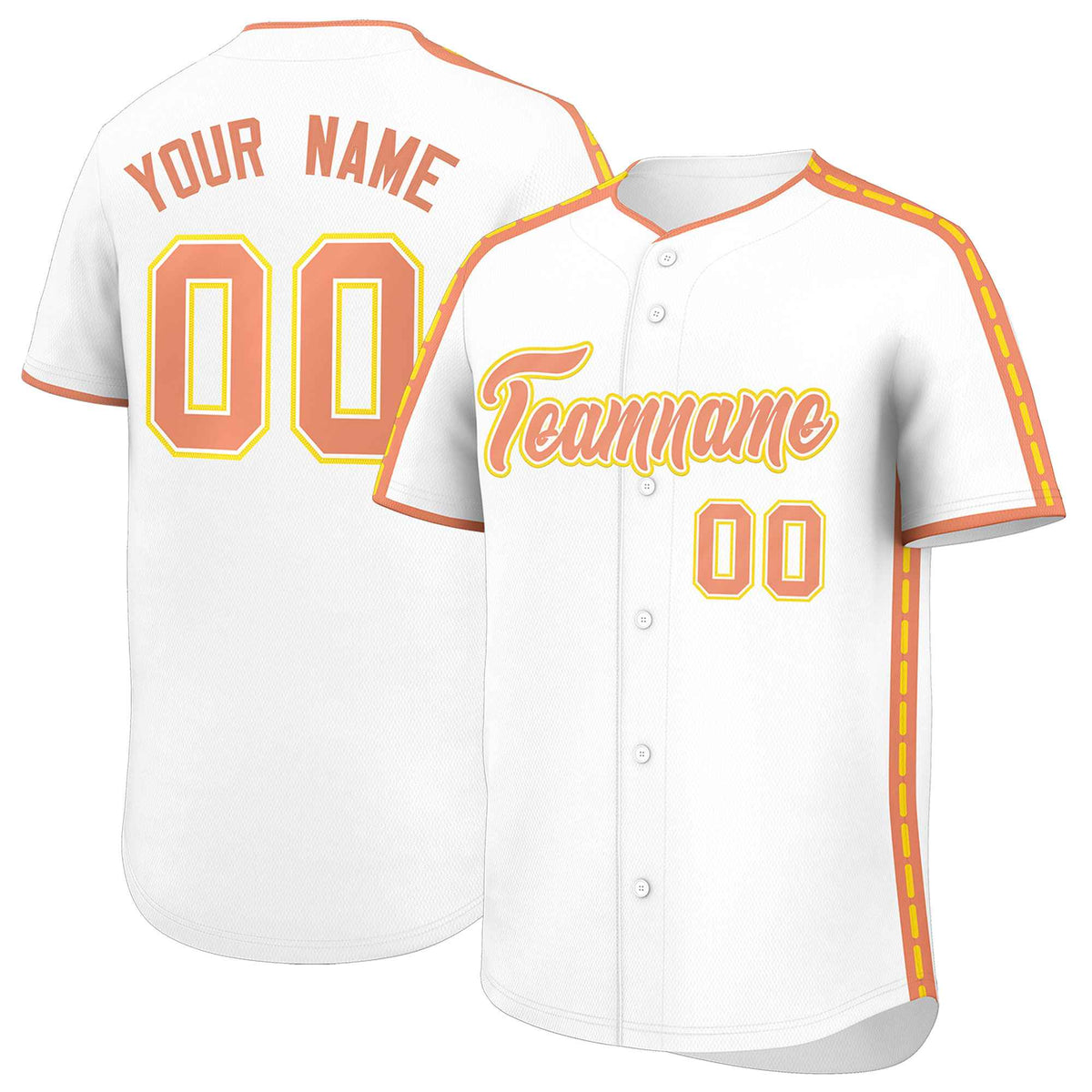 Custom White Light Orange Color Block Personalized Side Dotted Line Authentic Baseball Jersey| KXKSHOP